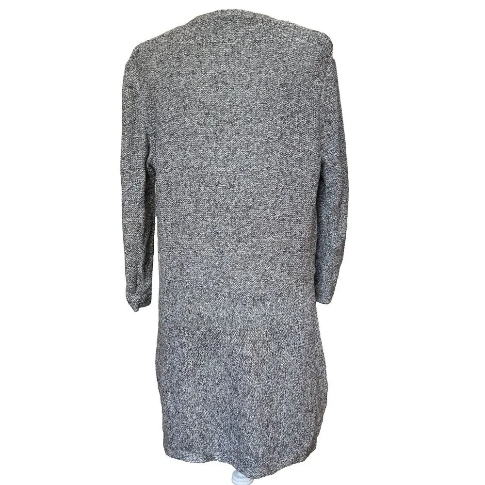 Eileen Fisher Open Cardigan Womens M Gray Marled Linen Blend Longline Minimalist